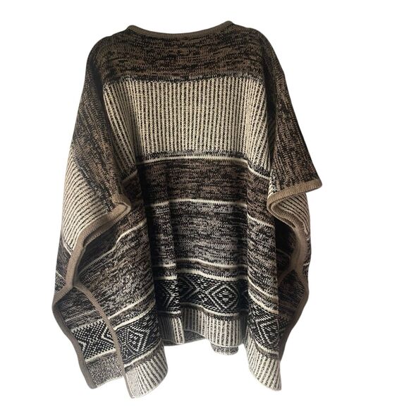 GAP One Size Chunky Cable Knit Heavy Wool Blend Earth Tones Brown Poncho Sweater - Picture 7 of 8